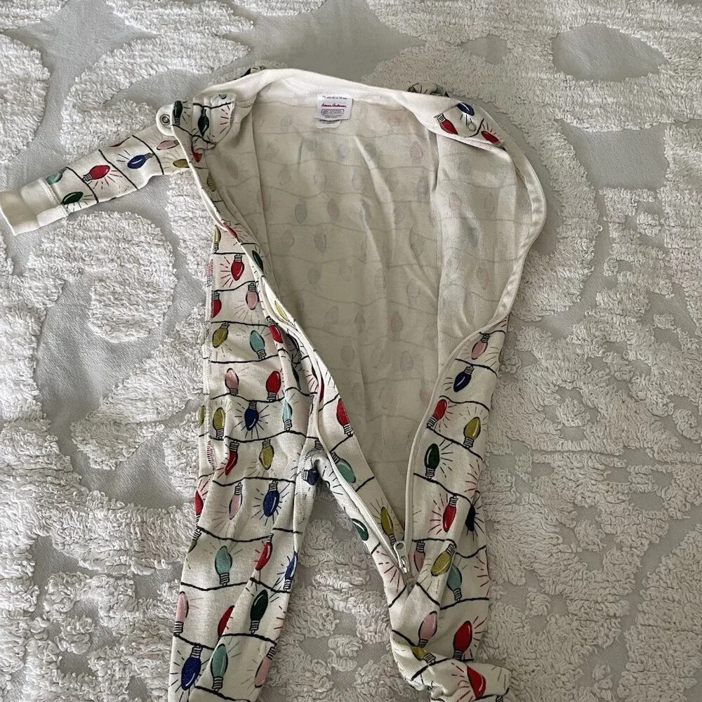 Hanna Andersson Christmas Lights Pajamas Zip Up 12-18 Months 100% Organic Cotton
